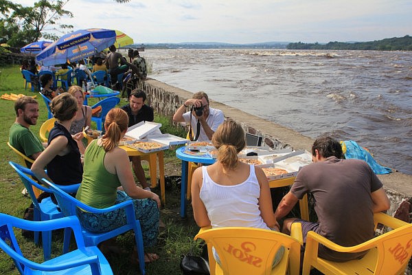 Pizza lunch next to the mighty Congo River