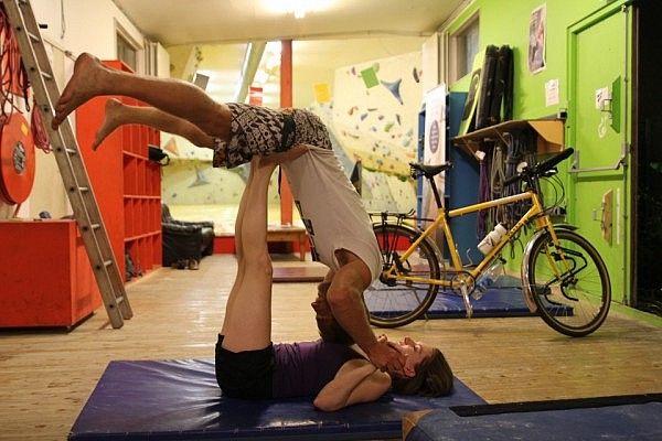 Two-person yoga stretching