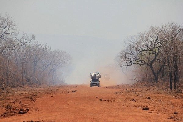 Bush taxi driving through the bushfires